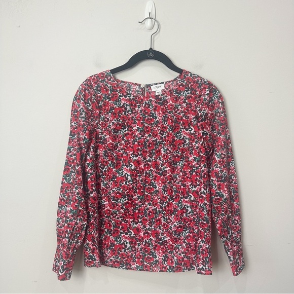 Jcrew Poplin Floral Ruffle Shoulder Top Shirt Pansy Rhinestone Button - Picture 3 of 8